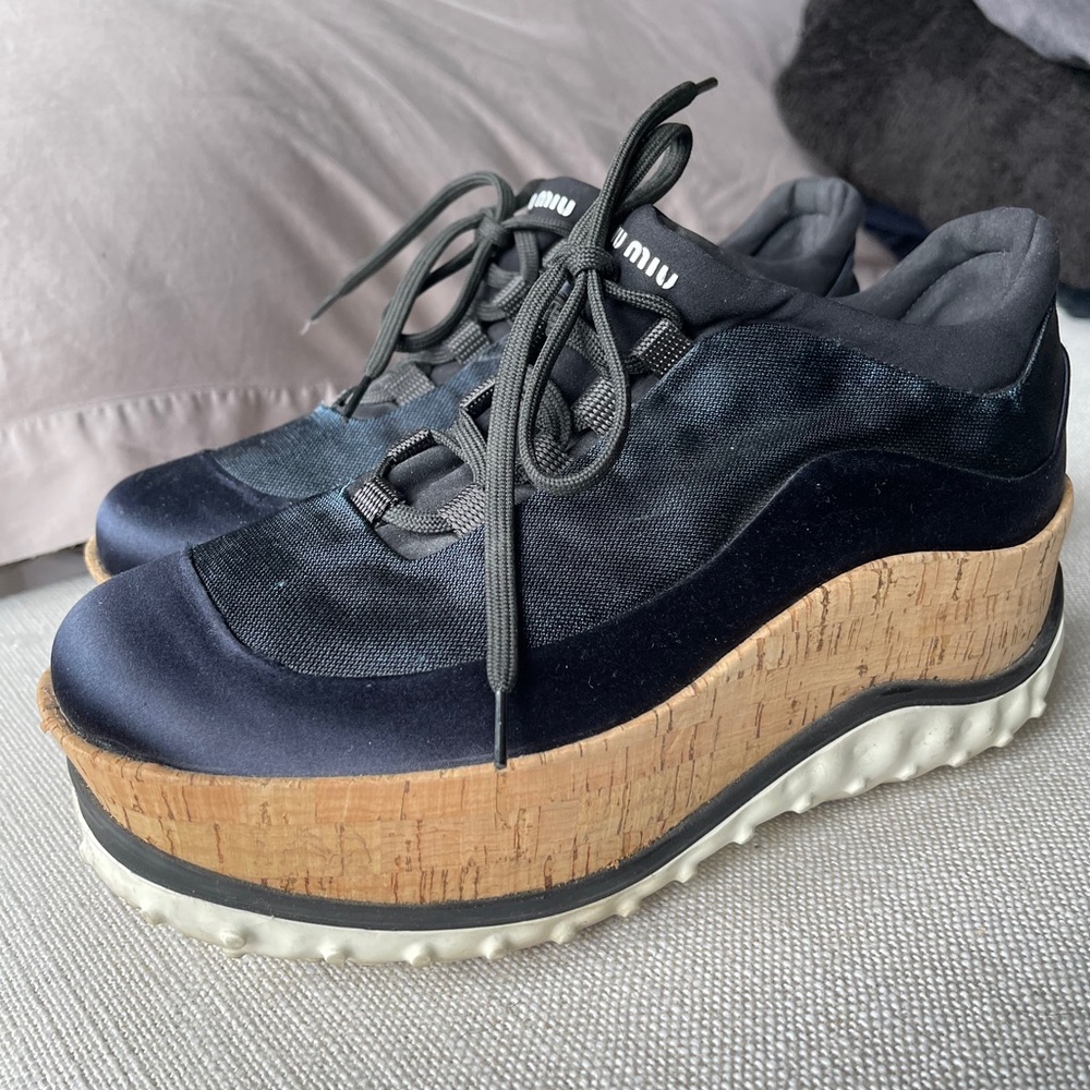 MIU MIU Navy Platform Loafer Prada